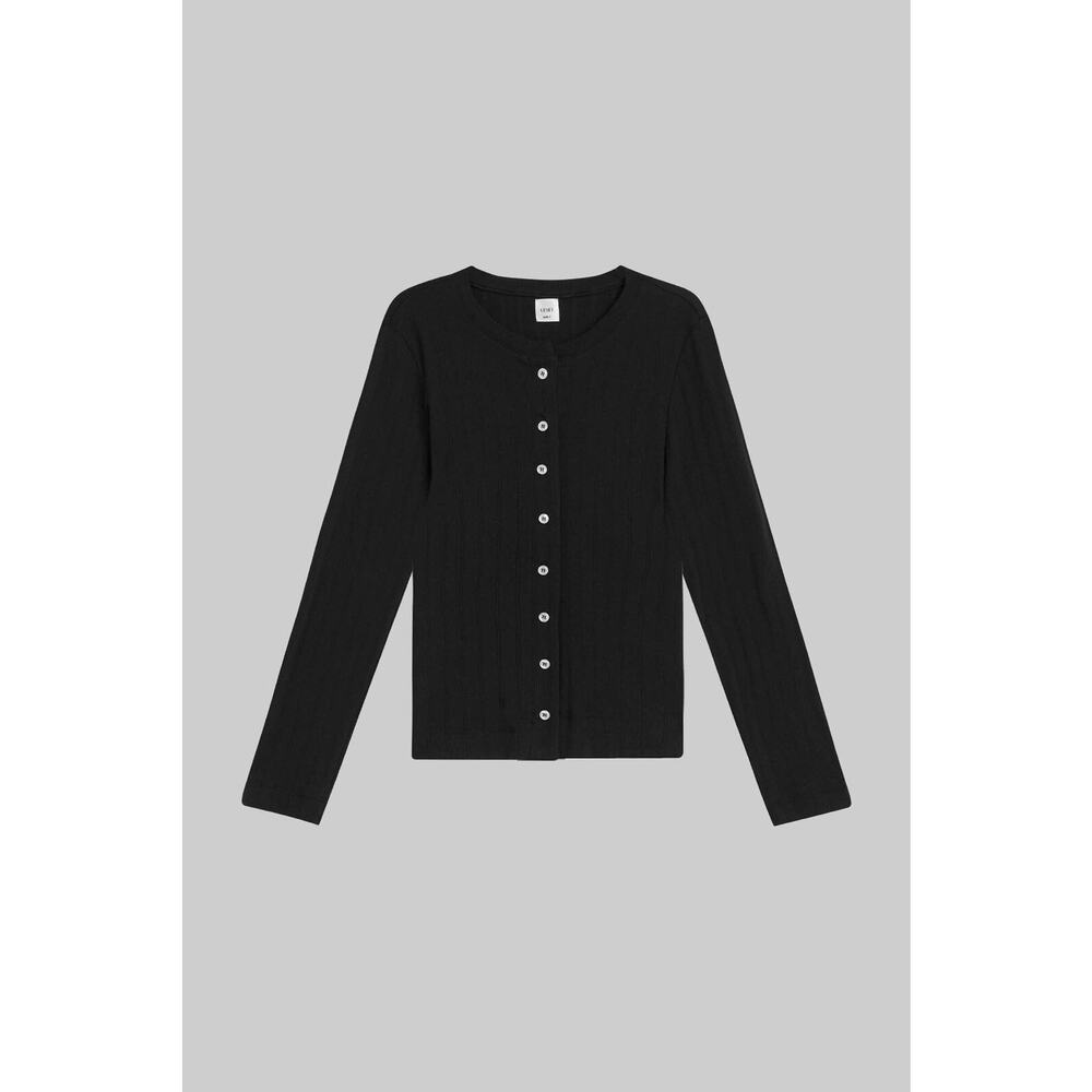 Leset Pointelle Classic Crew Cardigan - S - Black